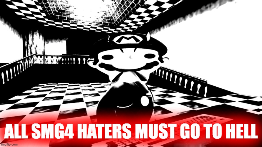 Very angry mario | ALL SMG4 HATERS MUST GO TO HELL | image tagged in very angry mario | made w/ Imgflip meme maker