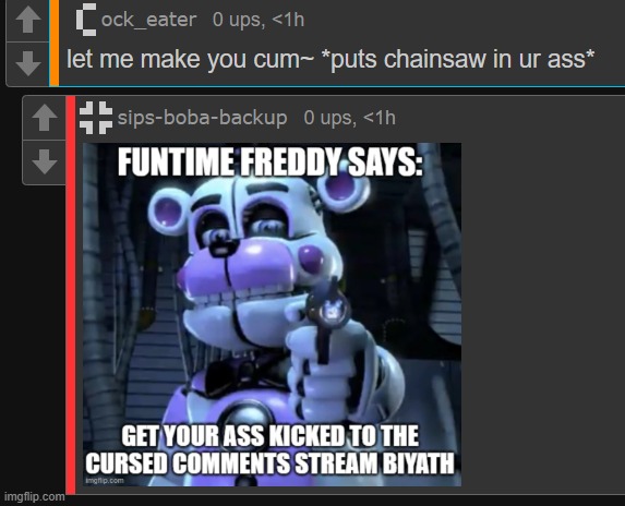 RED ALERT RED ALERT HES BACK!!!!! | image tagged in cursed,funtime freddy | made w/ Imgflip meme maker