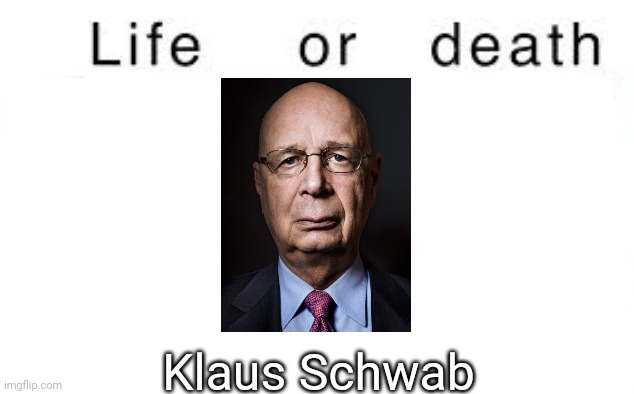 Life or death | Klaus Schwab | image tagged in life or death,msmg,memes | made w/ Imgflip meme maker