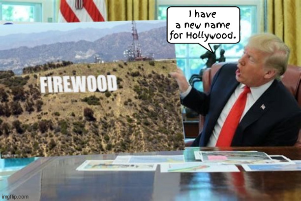 Hollywood sign, YOU'RE FIRED! | I have a new name for Hollywood. | image tagged in sicko trump,rake around the woods,15 flushes,maga monster,hollywood sign your're fired | made w/ Imgflip meme maker