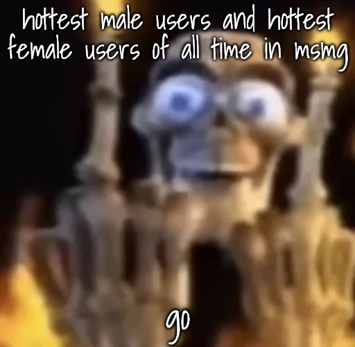 fuck you | hottest male users and hottest female users of all time in msmg; go | image tagged in fuck you | made w/ Imgflip meme maker