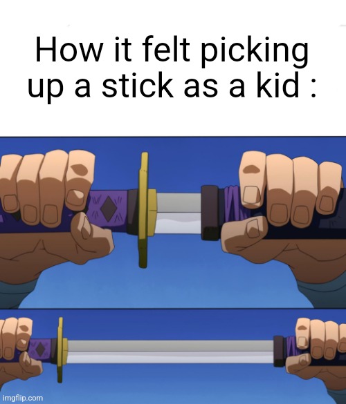 Unsheathing Sword | How it felt picking up a stick as a kid : | image tagged in unsheathing sword | made w/ Imgflip meme maker