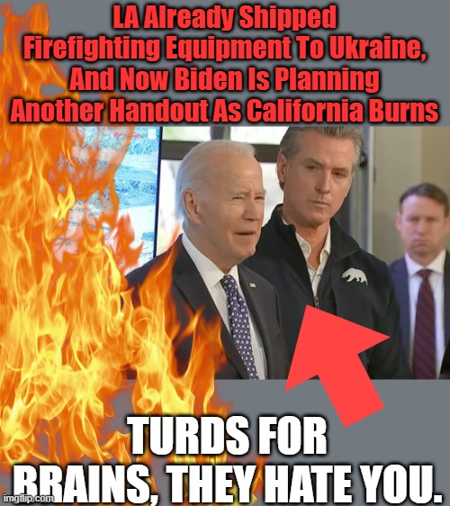 LA Already Shipped Firefighting Equipment To Ukraine, And Now Biden Is Planning Another Handout As California Burns; TURDS FOR BRAINS, THEY HATE YOU. | made w/ Imgflip meme maker
