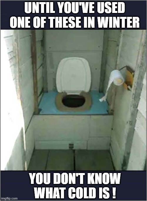 The Scary Outdoor Toilet ! | UNTIL YOU'VE USED ONE OF THESE IN WINTER; YOU DON'T KNOW WHAT COLD IS ! | image tagged in toilets,outside,winter,freezing cold,dark humour | made w/ Imgflip meme maker