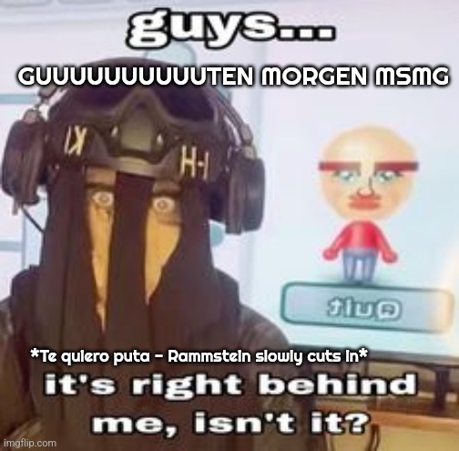 COLK temp hh | GUUUUUUUUUUTEN MORGEN MSMG; *Te quiero puta - Rammstein slowly cuts in* | image tagged in colk temp hh | made w/ Imgflip meme maker