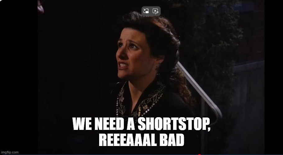 ELAINE IS DESPERATE | WE NEED A SHORTSTOP,
REEEAAAL BAD | image tagged in seinfeld,elaine,gay,conversion,shortstop | made w/ Imgflip meme maker