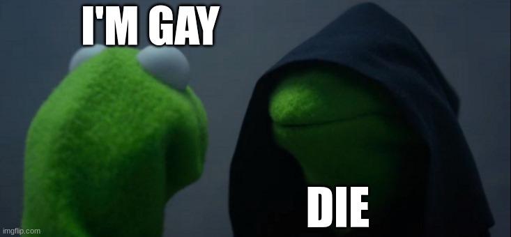 Evil Kermit | I'M GAY; DIE | image tagged in memes,evil kermit | made w/ Imgflip meme maker