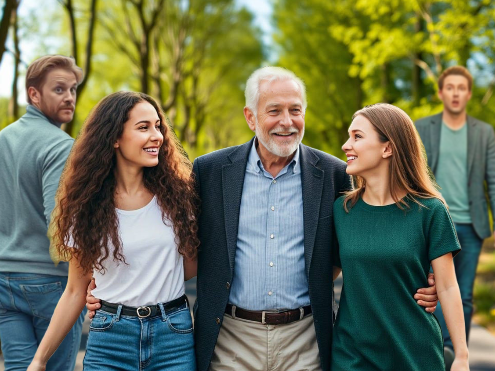 Old Guy with Young Ladies, Surprising Other Guys Blank Meme Template