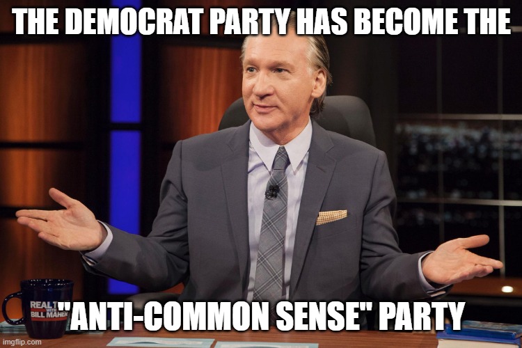 Bill Maher | THE DEMOCRAT PARTY HAS BECOME THE "ANTI-COMMON SENSE" PARTY | image tagged in bill maher | made w/ Imgflip meme maker