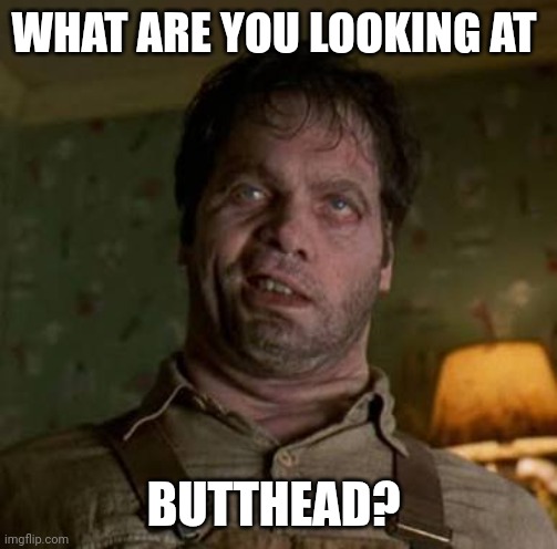 What are you looking at? | WHAT ARE YOU LOOKING AT; BUTTHEAD? | image tagged in men in black edgar,funny memes | made w/ Imgflip meme maker