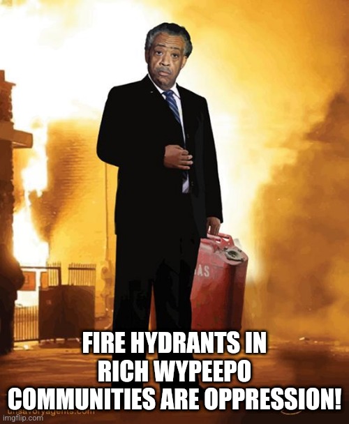 al sharpton | FIRE HYDRANTS IN RICH WYPEEPO COMMUNITIES ARE OPPRESSION! | image tagged in al sharpton | made w/ Imgflip meme maker