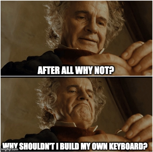 DIY Keyboard | AFTER ALL WHY NOT? WHY SHOULDN'T I BUILD MY OWN KEYBOARD? | image tagged in bilbo - why shouldn t i keep it | made w/ Imgflip meme maker