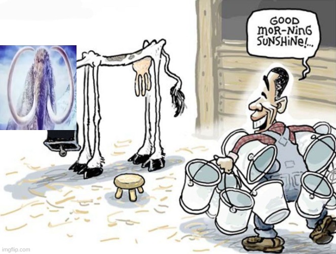 milking the cow | image tagged in mammoth | made w/ Imgflip meme maker