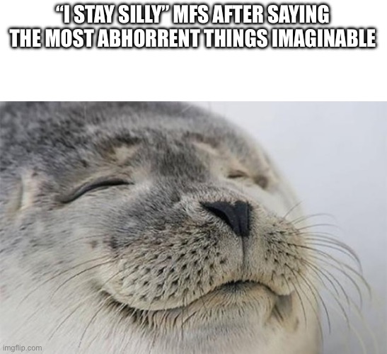 Wholesome Seal | “I STAY SILLY” MFS AFTER SAYING THE MOST ABHORRENT THINGS IMAGINABLE | image tagged in wholesome seal | made w/ Imgflip meme maker