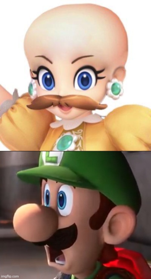 Cursed Daisy | image tagged in shocked luigi,daisy,cursed image,memes,mustache,cursed | made w/ Imgflip meme maker