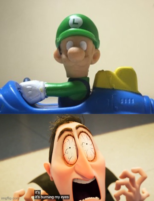 Cursed Luigi | image tagged in it's burning my eyes,cursed,luigi,cursed image,memes,racer | made w/ Imgflip meme maker