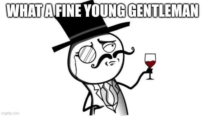 Gentleman | WHAT A FINE YOUNG GENTLEMAN | image tagged in gentleman | made w/ Imgflip meme maker