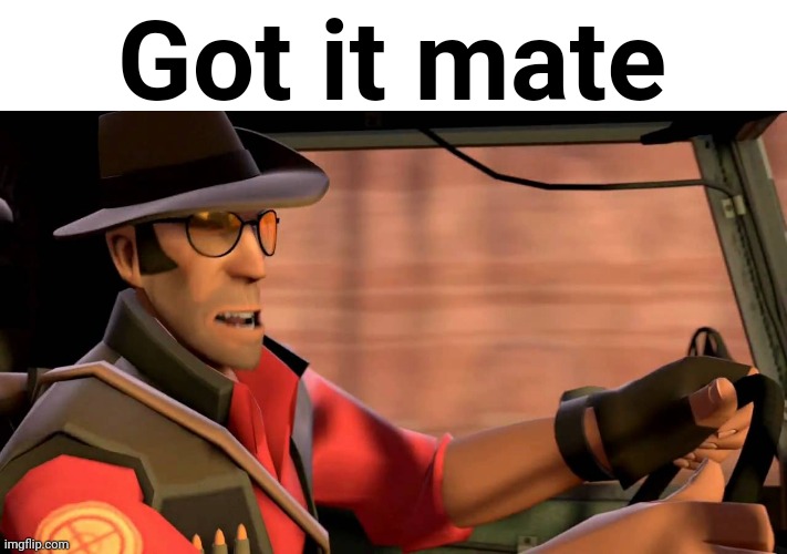 TF2 Sniper driving | Got it mate | image tagged in tf2 sniper driving | made w/ Imgflip meme maker