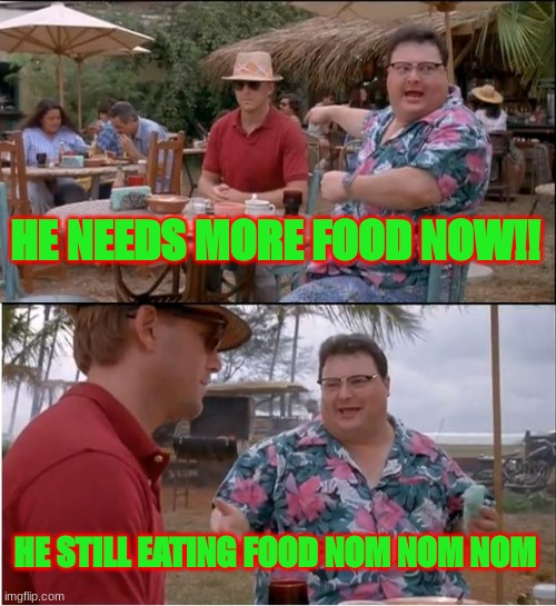 See Nobody Cares | HE NEEDS MORE FOOD NOW!! HE STILL EATING FOOD NOM NOM NOM | image tagged in memes,see nobody cares | made w/ Imgflip meme maker