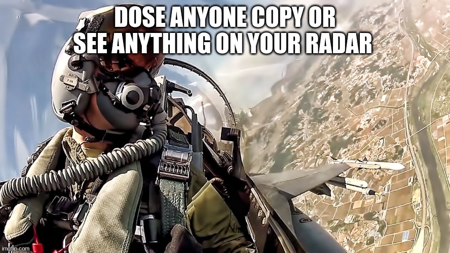 jet fighter pilot | DOSE ANYONE COPY OR SEE ANYTHING ON YOUR RADAR | image tagged in jet fighter pilot | made w/ Imgflip meme maker