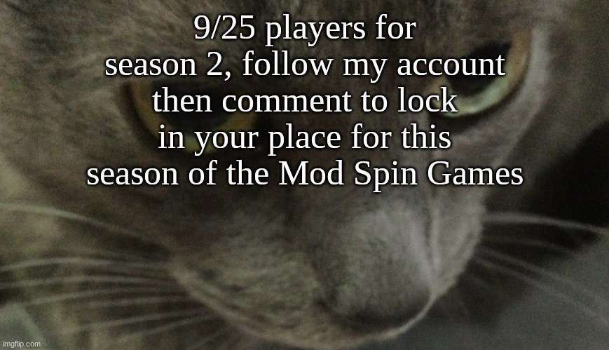 upvotes would be a plus | 9/25 players for season 2, follow my account then comment to lock in your place for this season of the Mod Spin Games | image tagged in sweetie | made w/ Imgflip meme maker