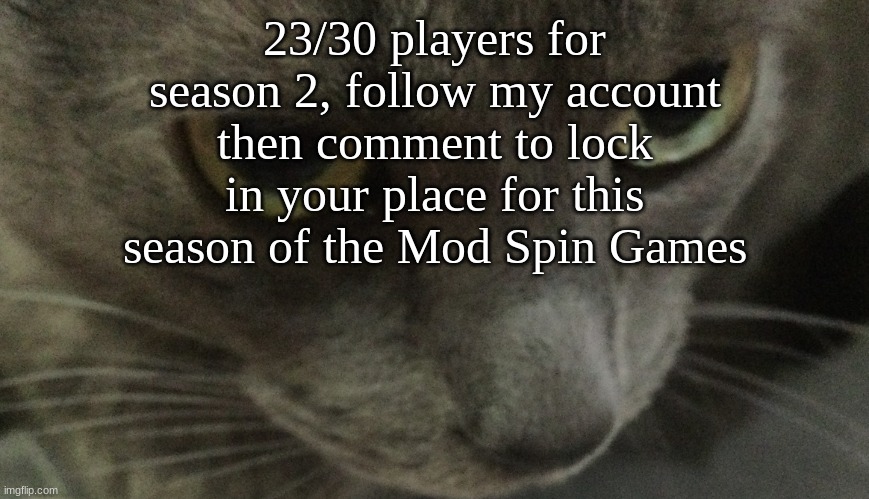 maximum players has been increased | 23/30 players for season 2, follow my account then comment to lock in your place for this season of the Mod Spin Games | image tagged in sweetie | made w/ Imgflip meme maker