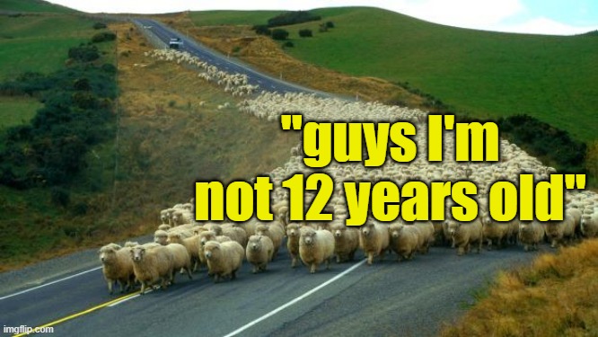 . | "guys I'm not 12 years old" | image tagged in sheep | made w/ Imgflip meme maker