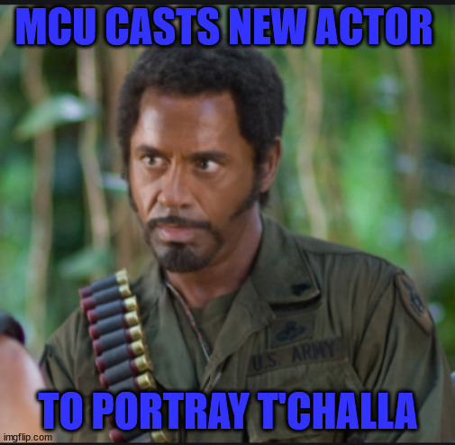 Kirk Lazrus to play Black Panther | MCU CASTS NEW ACTOR; TO PORTRAY T'CHALLA | image tagged in robert downey jr | made w/ Imgflip meme maker