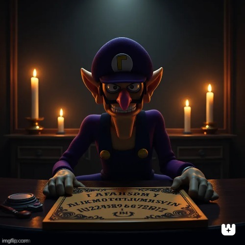 curse of the walouija board | image tagged in ai generated,mario,waluigi,ghosts | made w/ Imgflip meme maker