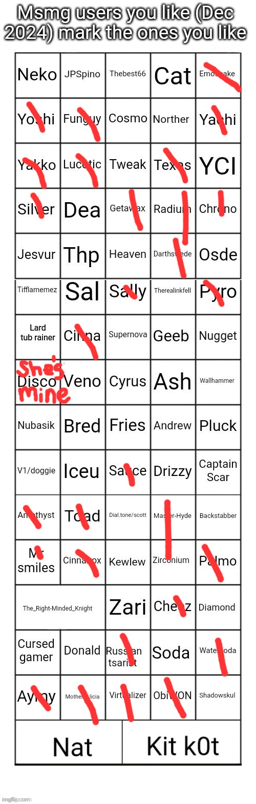 I marked like all the ones I know </3 | image tagged in msmg users you like december 2024 | made w/ Imgflip meme maker