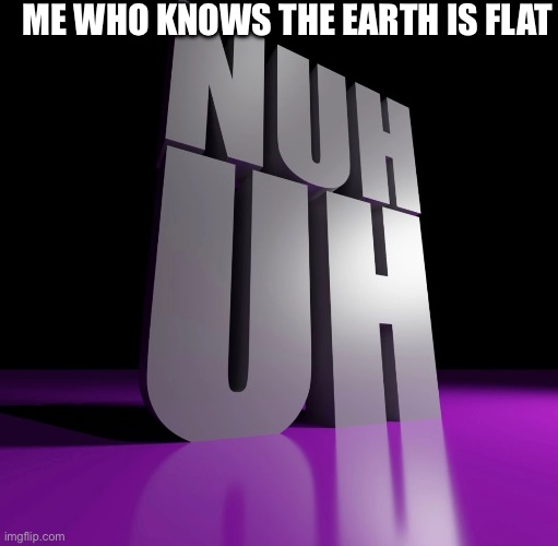 ME WHO KNOWS THE EARTH IS FLAT | image tagged in nuh uh 3d | made w/ Imgflip meme maker