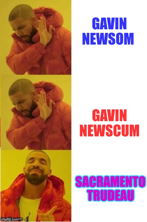 drake no no yes | GAVIN NEWSOM GAVIN NEWSCUM SACRAMENTO TRUDEAU | image tagged in drake no no yes | made w/ Imgflip meme maker