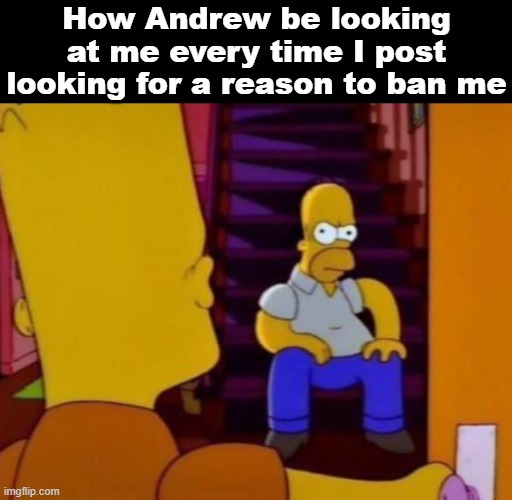 How Andrew be looking at me every time I post looking for a reason to ban me | made w/ Imgflip meme maker