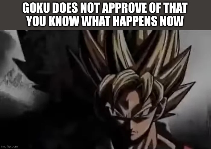 Goku Staring | GOKU DOES NOT APPROVE OF THAT
YOU KNOW WHAT HAPPENS NOW | image tagged in goku staring | made w/ Imgflip meme maker