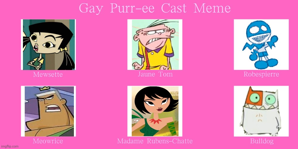 EddyandCarlaRockz Gay Purr-ee Recast | image tagged in gay purr-ee cast meme,gay purr-ee,cast meme,recast | made w/ Imgflip meme maker