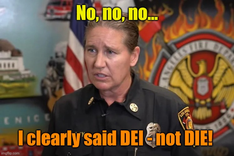 Soon to be LA's FIRED Chief passes the buck. | No, no, no... I clearly said DEI - not DIE! | made w/ Imgflip meme maker