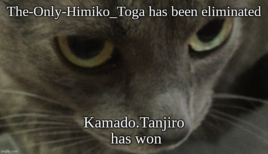 Respin possibility in next post | The-Only-Himiko_Toga has been eliminated; Kamado.Tanjiro
 has won | image tagged in sweetie | made w/ Imgflip meme maker