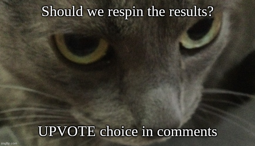 Sweetie | Should we respin the results? UPVOTE choice in comments | image tagged in sweetie | made w/ Imgflip meme maker