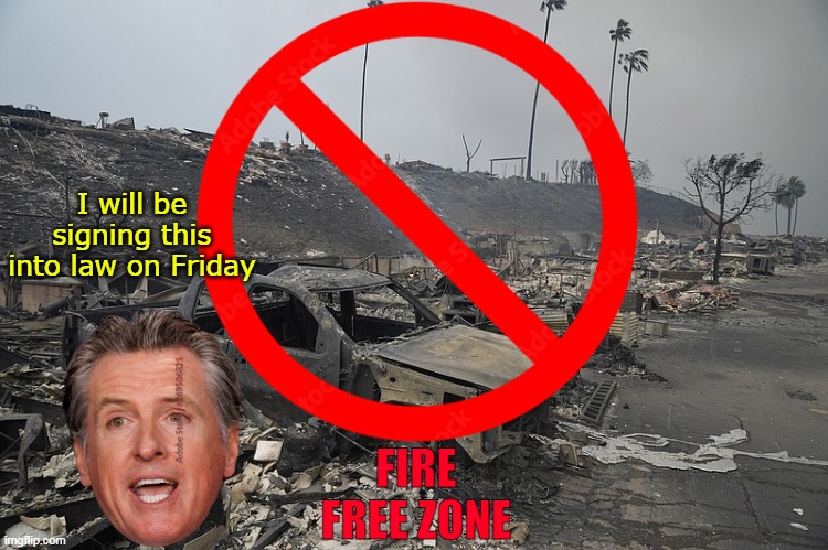 Solved | I will be signing this into law on Friday; FIRE FREE ZONE | image tagged in newsome fire free zone meme | made w/ Imgflip meme maker