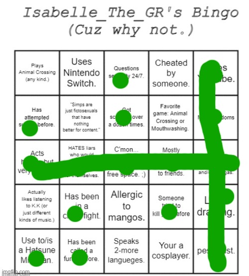 Isabelle_The_GR's Bingo Card | image tagged in isabelle_the_gr's bingo card | made w/ Imgflip meme maker