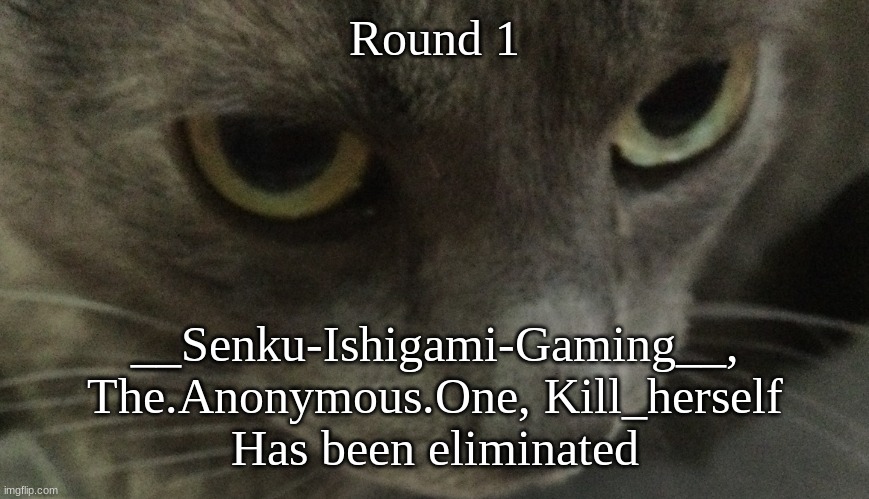 Sweetie | Round 1; __Senku-Ishigami-Gaming__, The.Anonymous.One, Kill_herself
Has been eliminated | image tagged in sweetie | made w/ Imgflip meme maker