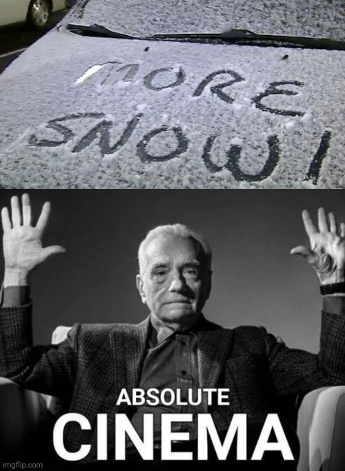 Yes, let it snow more. | image tagged in absolute cinema,snow | made w/ Imgflip meme maker