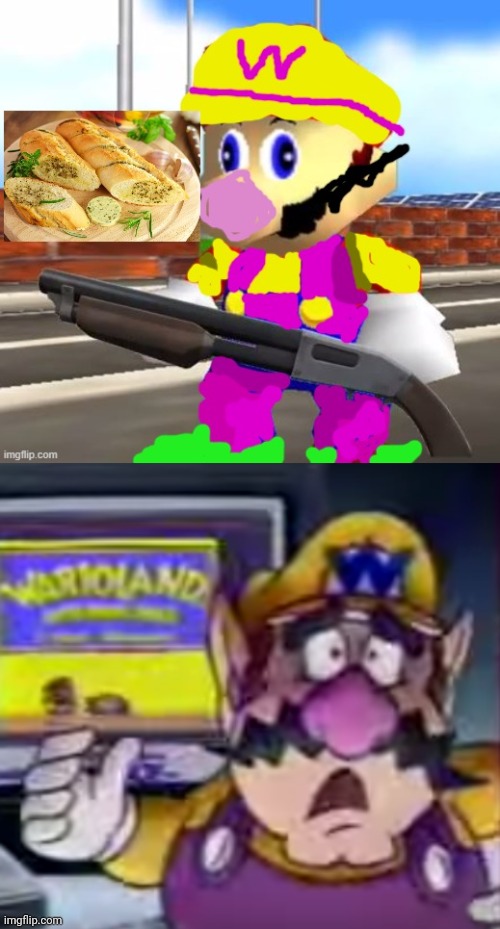 image tagged in wario with shotgun,wario scared | made w/ Imgflip meme maker