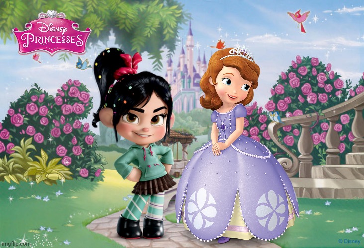 Disney Princess Wallpaper Vanellope and Sofia | image tagged in disney princess,disney princesses,vanellope von schweetz,sofia the first,wreck it ralph,princess | made w/ Imgflip meme maker