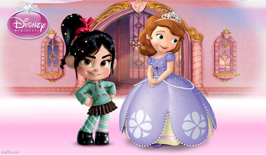 Vanellope von Schweetz and Sofia The First Wallpaper | image tagged in disney princess background,vanellope von schweetz,wreck it ralph,sofia the first,disney princess,disney princesses | made w/ Imgflip meme maker