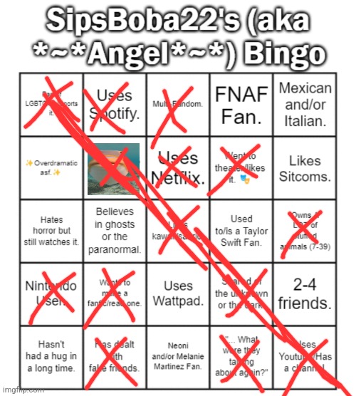 SipsBoba22 (aka Angel)'s Bingo Card | image tagged in sipsboba22 aka angel 's bingo card | made w/ Imgflip meme maker