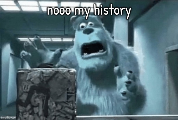 Sully finds the cube | nooo my history | image tagged in sully finds the cube | made w/ Imgflip meme maker