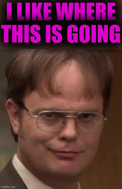 evil dwight | I LIKE WHERE THIS IS GOING | image tagged in evil dwight | made w/ Imgflip meme maker