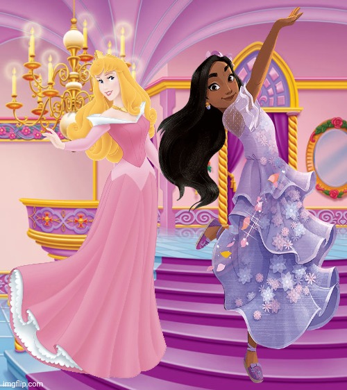 Aurora and Isabela | image tagged in disney princess,disney princesses,encanto,isabela madrigal,encanto meme,aurora | made w/ Imgflip meme maker