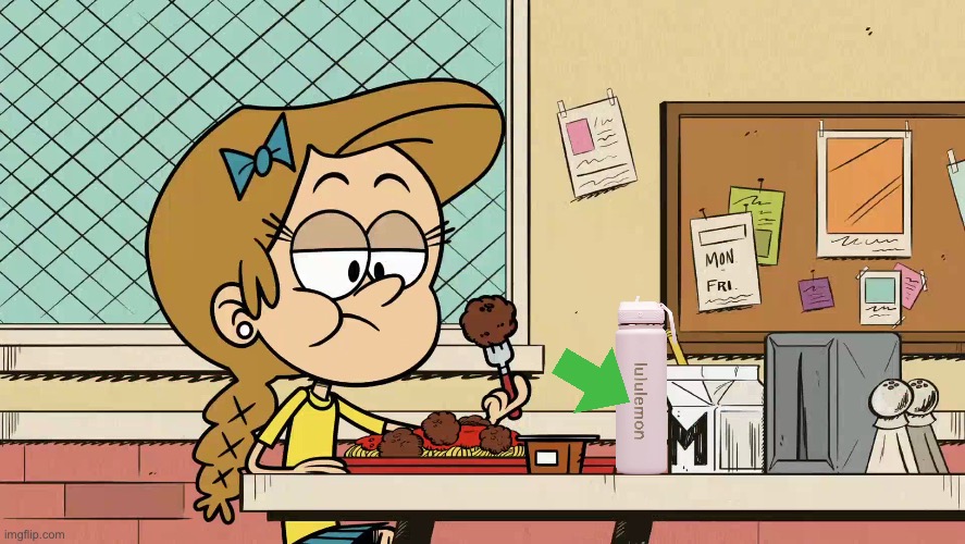 Lululemon Water Bottle in *TLH | image tagged in the loud house,nickelodeon,water bottle,spaghetti,girl,lincoln loud | made w/ Imgflip meme maker